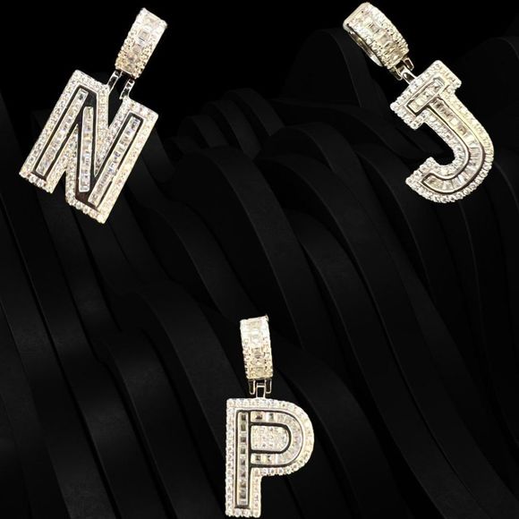 925 Sterling Silver Handmade Letter Ice-out Jewelry Charm Pendant - Picture 1 of 3
